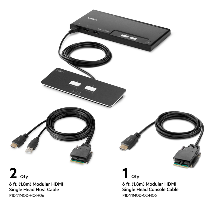 Belkin 2-Port Single Head HDMI Modular Secure KVM Switch PP4.0 W/Remote – cables incl.