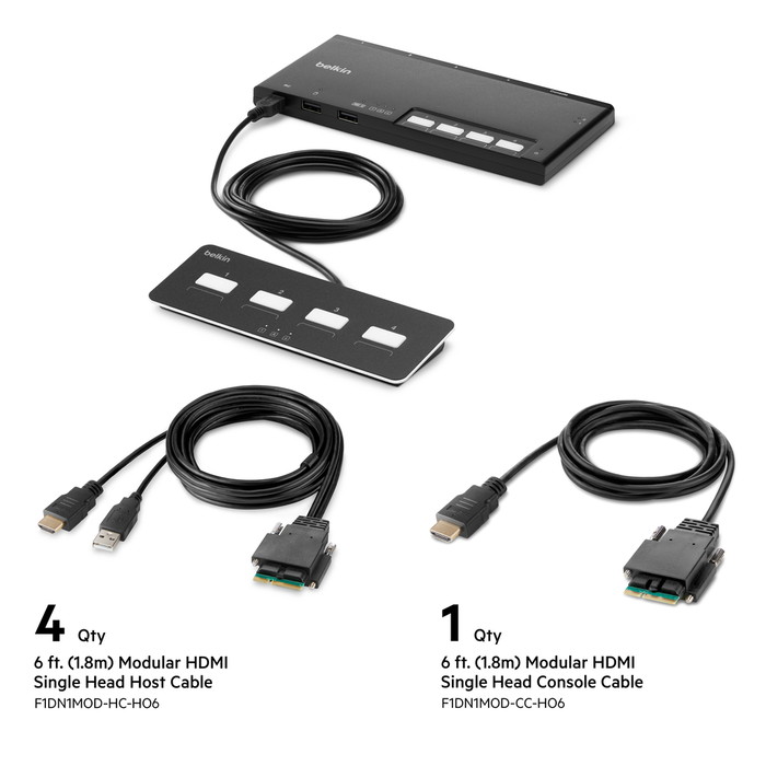 Belkin 4-Port Single Head HDMI Modular Secure KVM Switch PP4.0 W/Remote – cables incl.