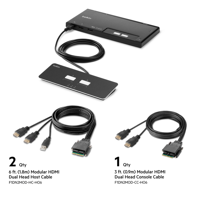 Belkin 2-Port Dual Head HDMI Modular Secure KVM Switch PP4.0 W/Remote – cables incl.