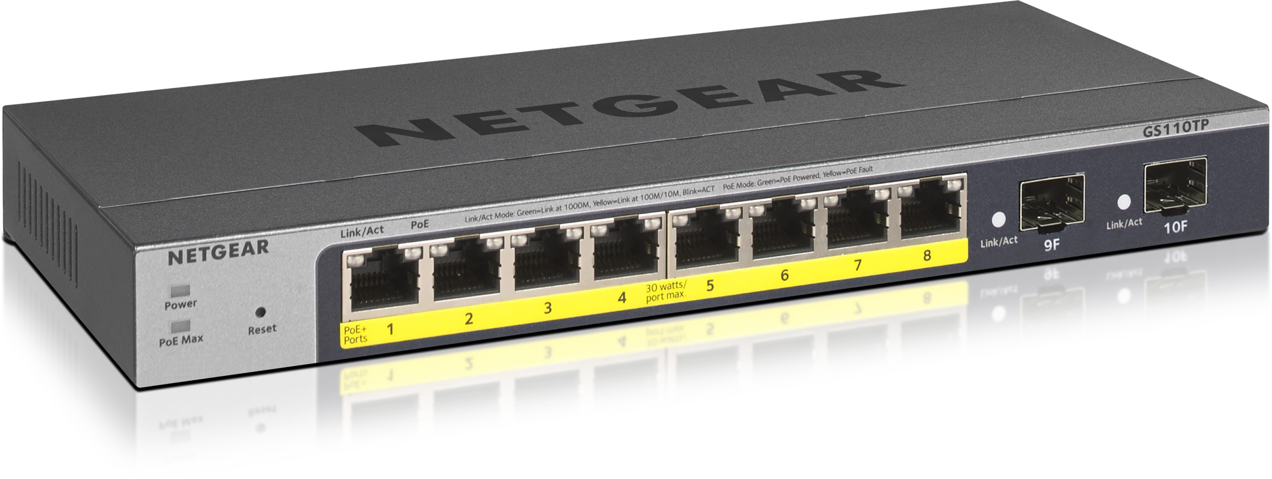 10-Port Gigabit PoE+ Ethernet Smart Switch with 2 SFP Ports and Cloud Management (55W)