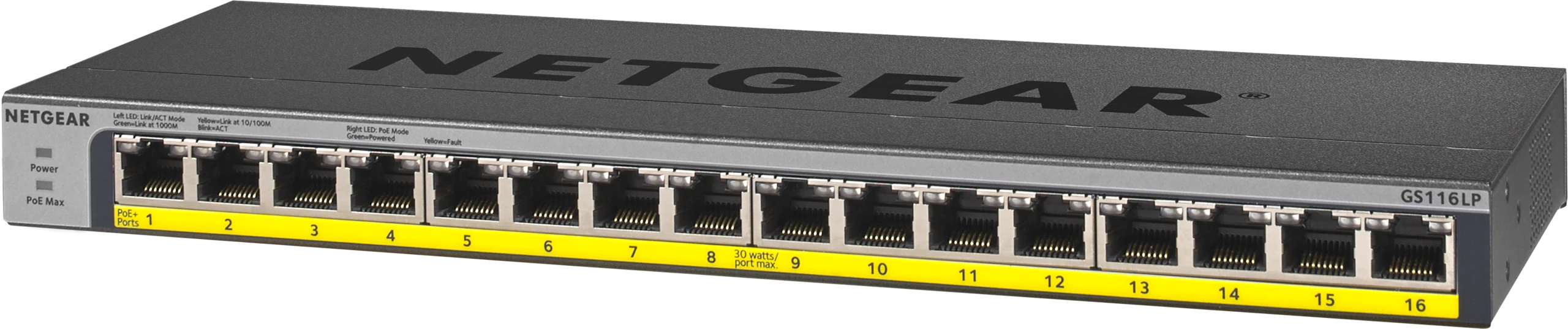 16-port Gigabit Ethernet Unmanaged FlexPoE PoE+ Switch with 16 PoE+ Ports (76W)